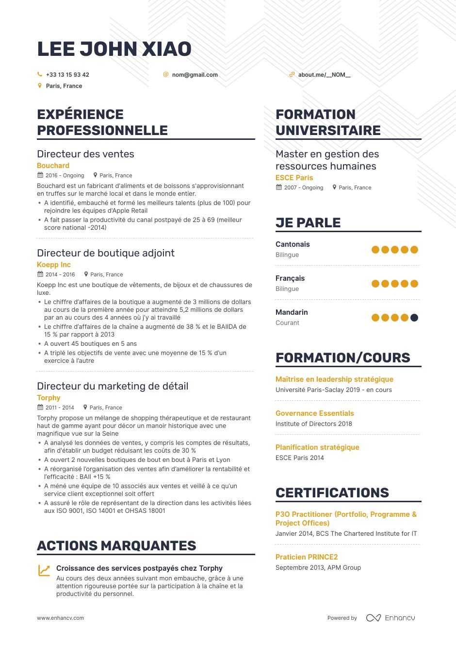 Image exemple de CV directeur assistant de direction, par Enhancv