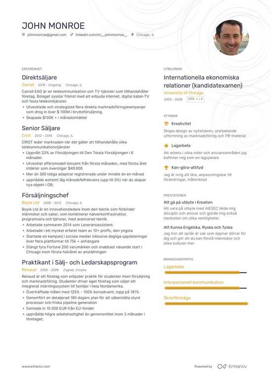 CV-exempel på en direktförsäljare