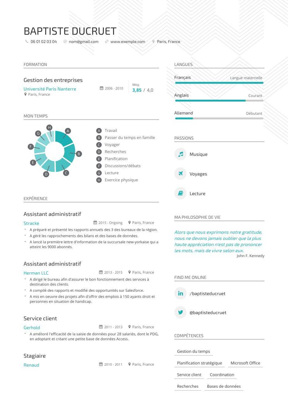 Image d'un exemple de CV assistant administratif