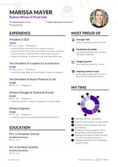 Marissa Mayer's resume preview